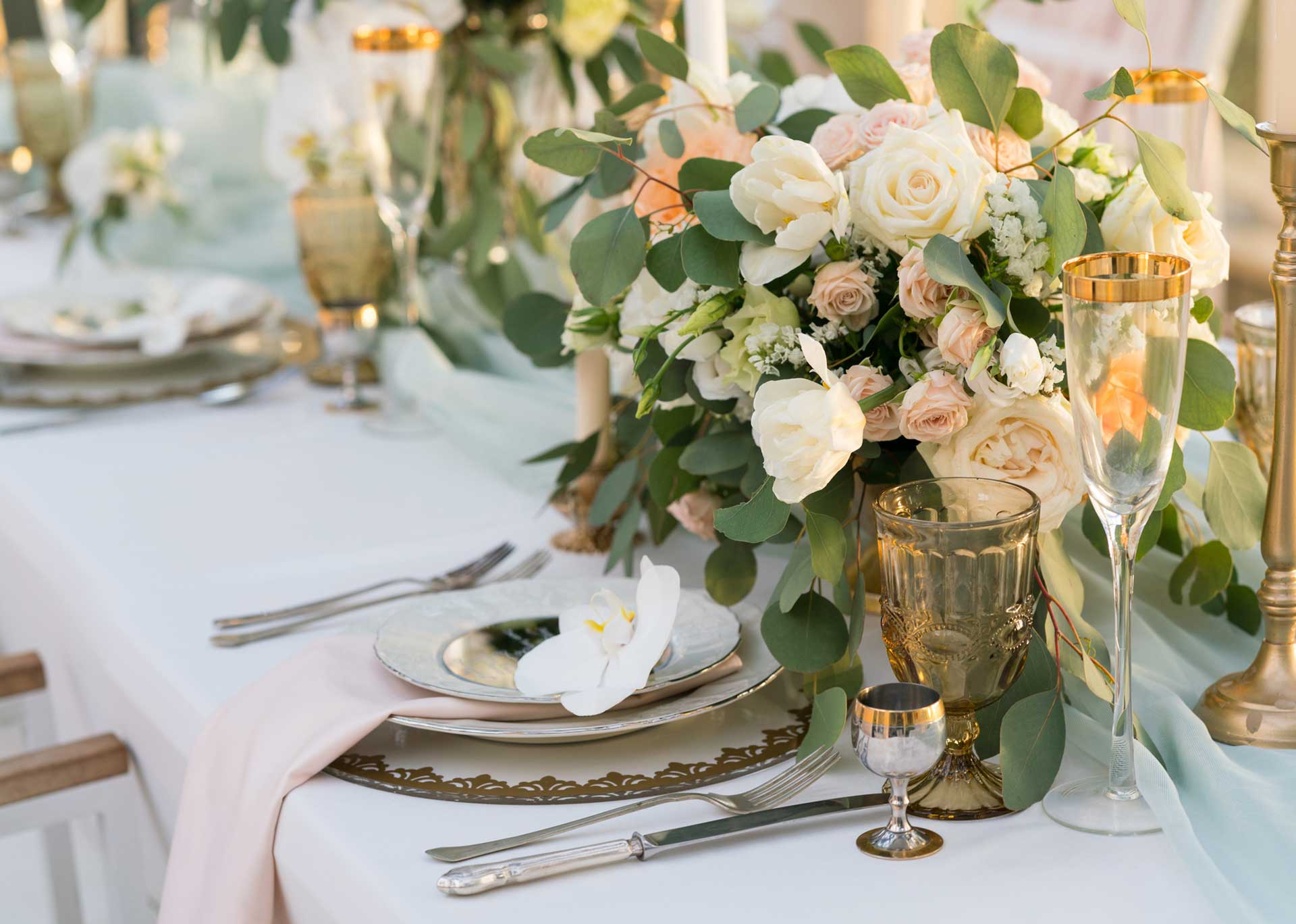 Wedding Table Setting with Flowers